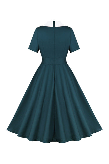 Peacock Blue A Line Swing vestido dos anos 1950 com cinto